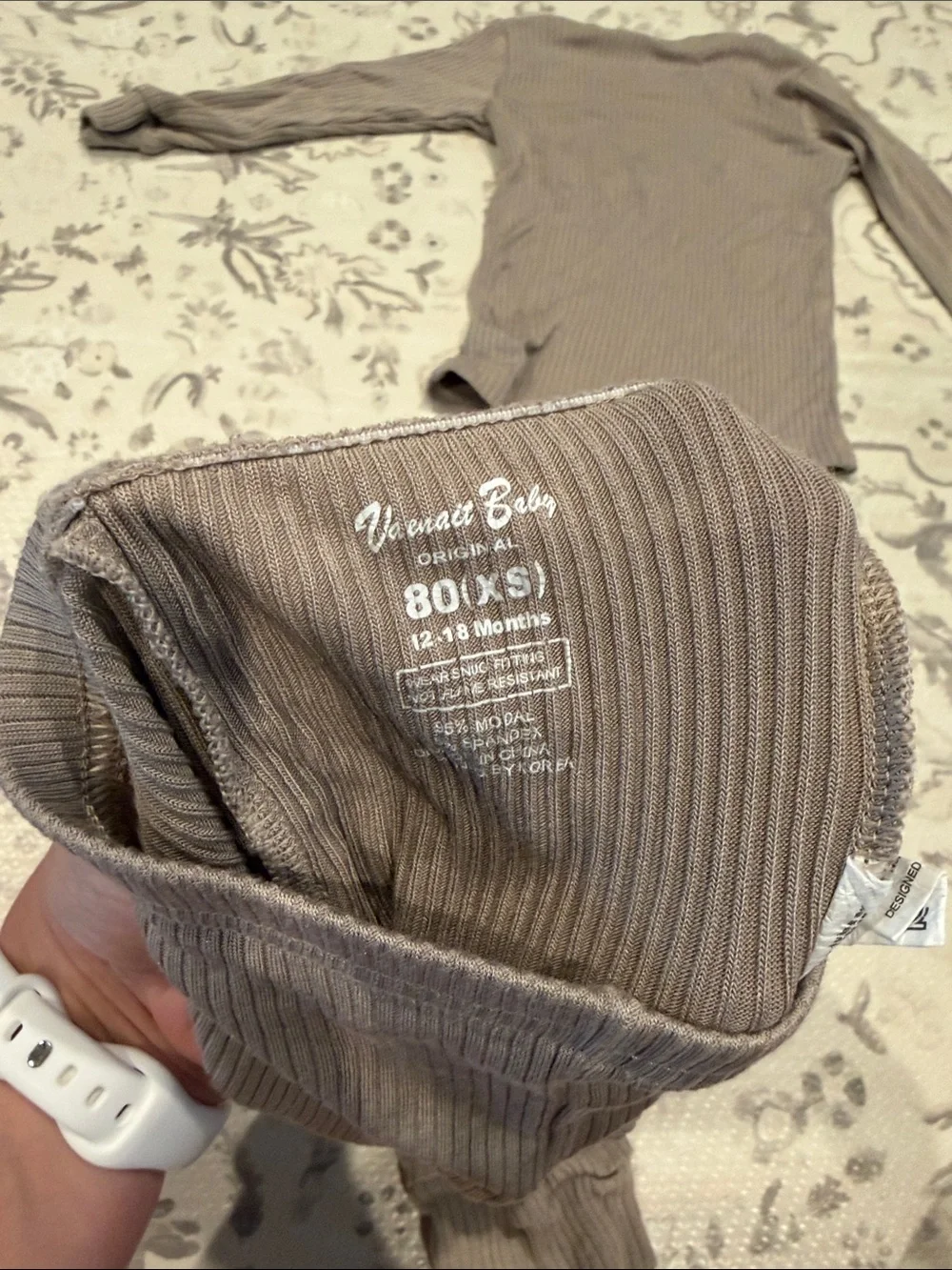 Kids Long Sleeve Ribbed Pajama Set - Taupe